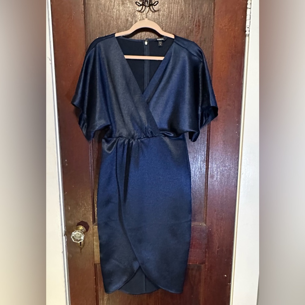 Express Navy Blue Kimono Sleeve Short Wrap Dress Size Small
